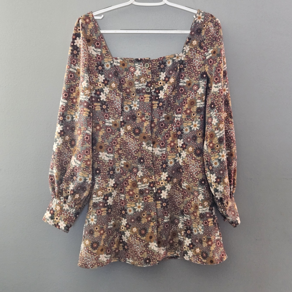 Cider Corduroy Retro Button Up Mini Dress Long Top Size Small